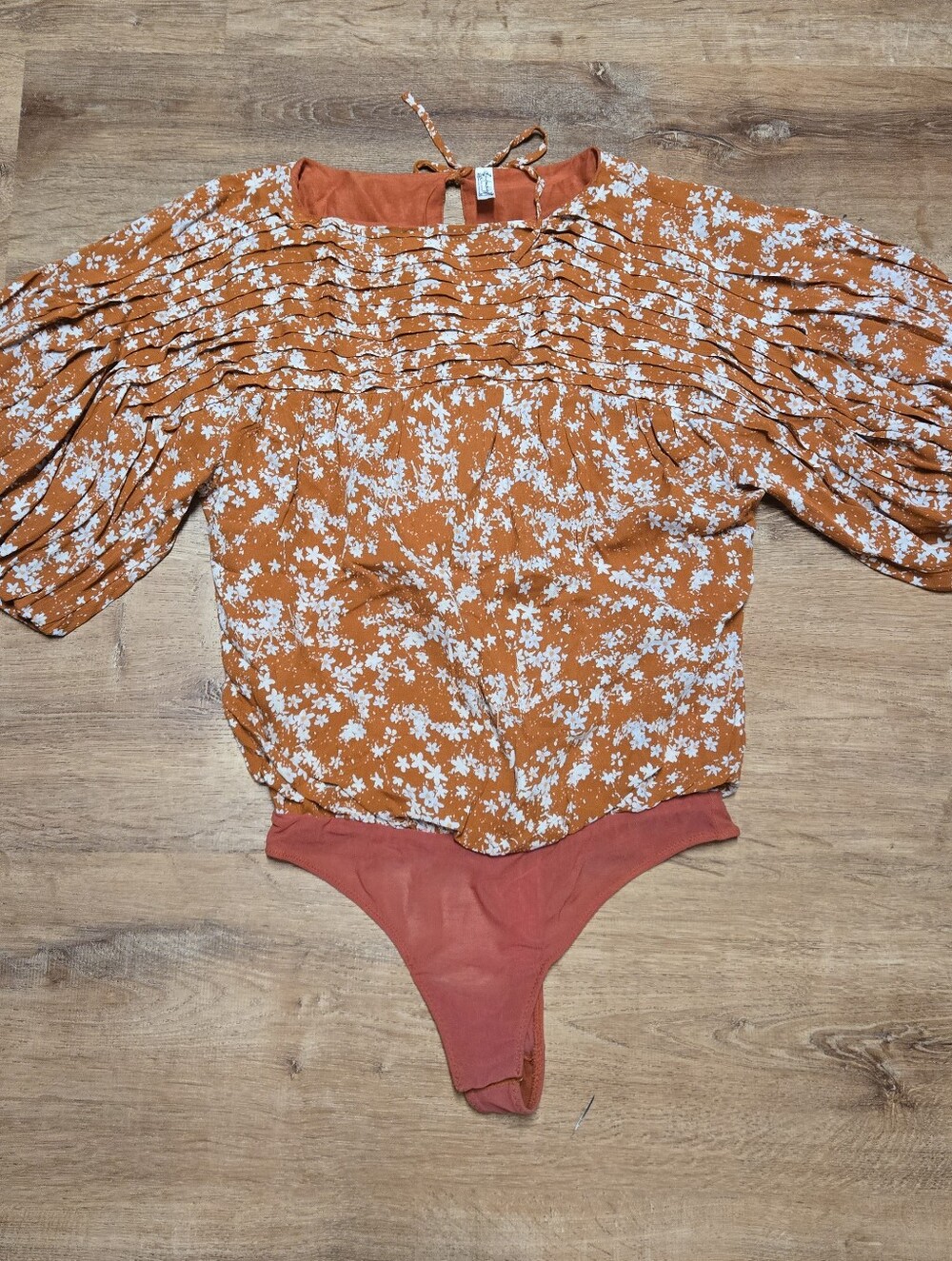Free People Rust Orange Floral Bodysuit Tie Back Extra Small